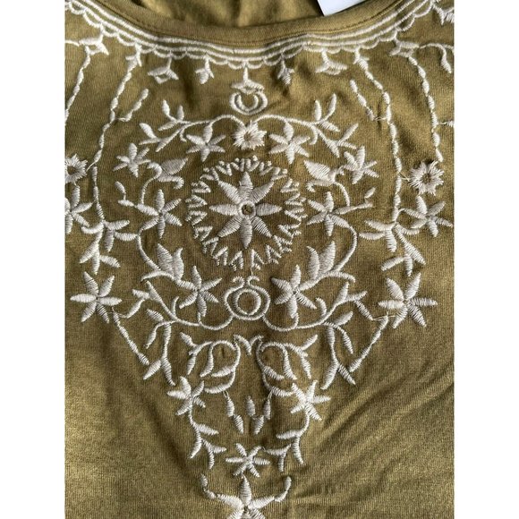Women’s plus Size 1X blouse Philosophy olive Green embroidery on the front - Picture 7 of 12